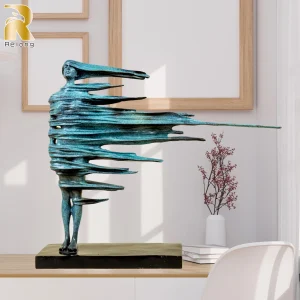 53-cm Abstract Bronze Girl- Statue In Strong Wind- Modern Art Bronze Sculpture