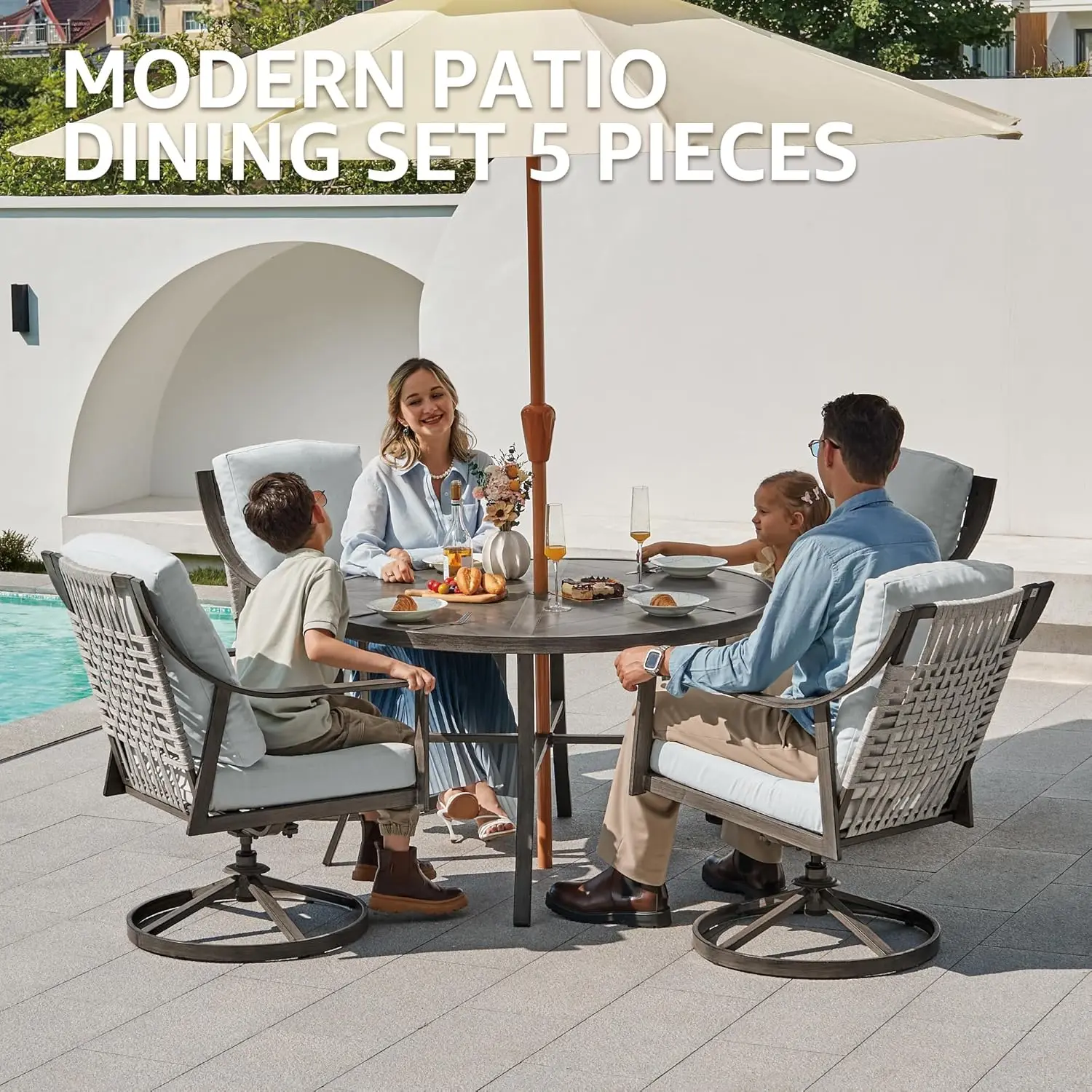 5-Piece Patio Dining Set- 4 Swivel Rocking Chairs and 38’’ Round Dining Table with 1.65’’ Umbrella Hole - Image 3