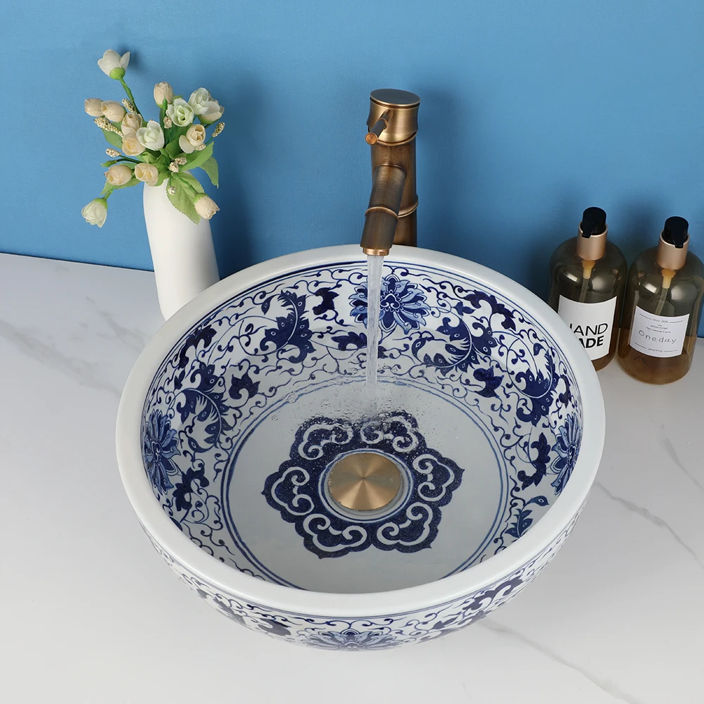 Bathroom Basin- Above Counter Sink- 18 Inch Round Basin- White Ceramic Sink with Single Handle Faucet (3 Variations) - Image 4