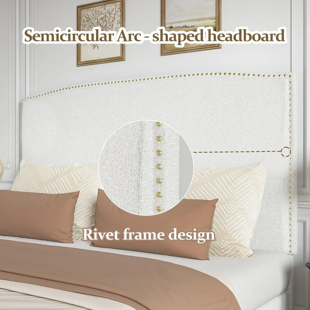 King-Size Upholstered Platform Bed Frame- 56" Headboard- Soft Boucle Fabric- No Box Springs Required- 3 Colors - Image 4