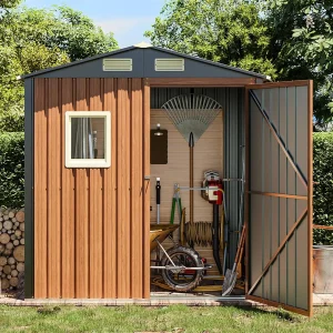 6x4 Ft- Outdoor Storage Shed- Lockable Metal Garden Shed with Window- Tool Shed