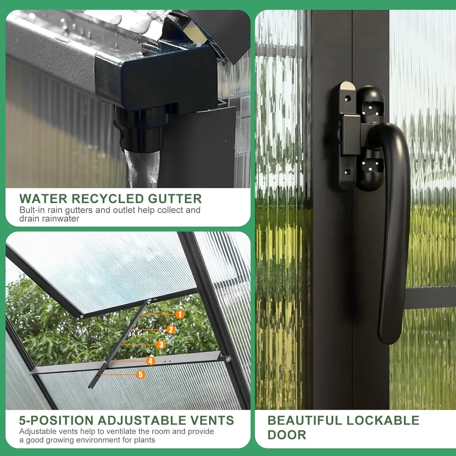 Polycarbonate Greenhouse Kit- 8 x 6 x 6 FT- Heavy-Duty Greenhouse with Transparent Panels, Windows, Door - Image 5