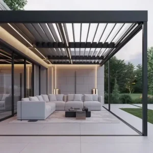 Waterproof, Outdoor Pergola with Sliding Glass Door- Garden Louvered Pergola