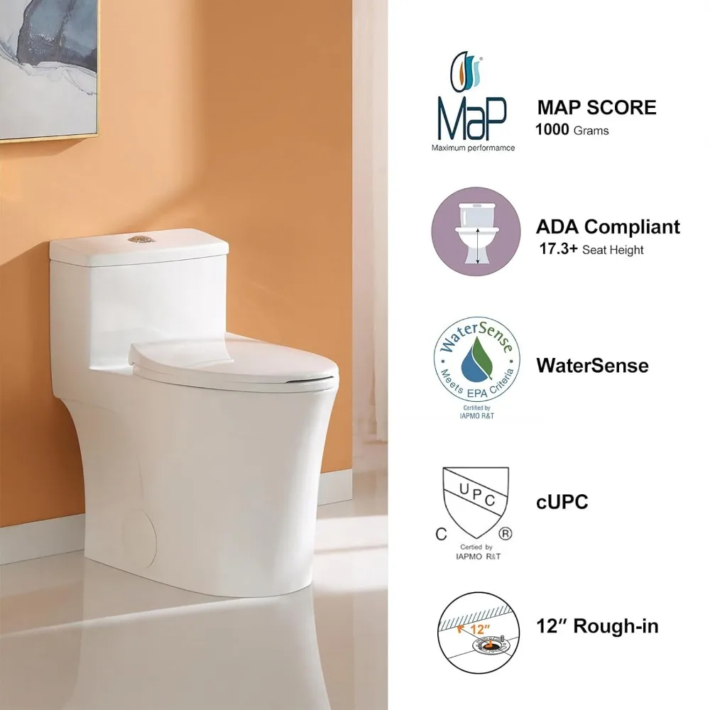 Compact One Piece Toilet with Comfort Chair Seat- ADA Height 17.3"- Elongated Dual Flush - Image 4