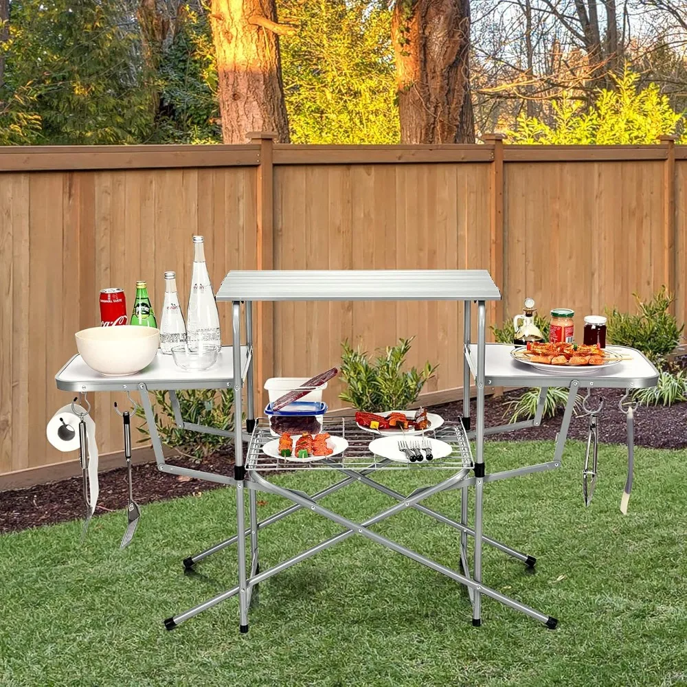 Folding Grill Table- Aluminum Camping/BBQ Table- Hooks- Great for Camping or as a BBQ work table in your backyard - Image 5