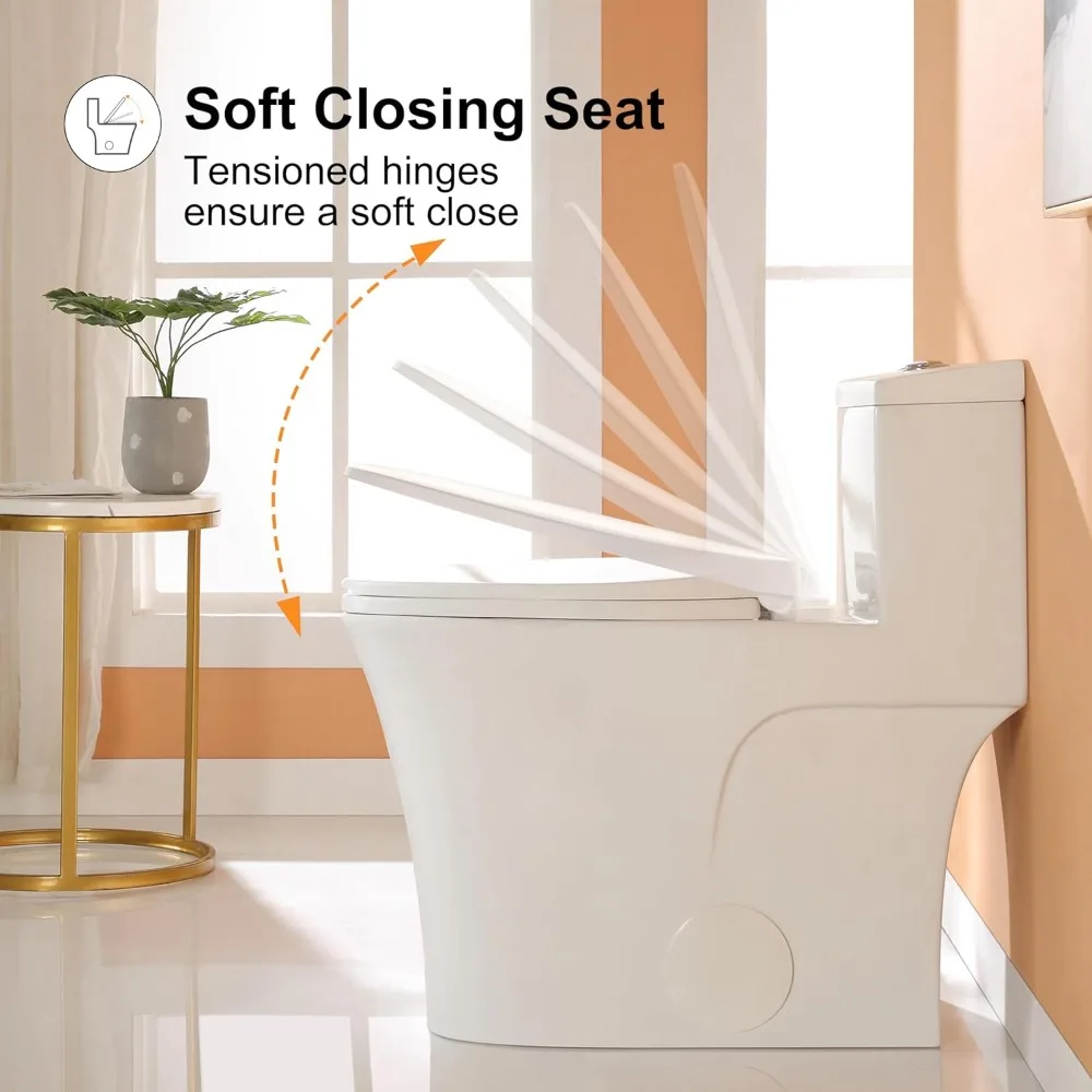 Compact One Piece Toilet with Comfort Chair Seat- ADA Height 17.3"- Elongated Dual Flush - Image 5