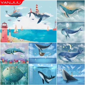 5D Diamond Painting- Fantasy Whale- Full Round Diamond Mosaic Kit