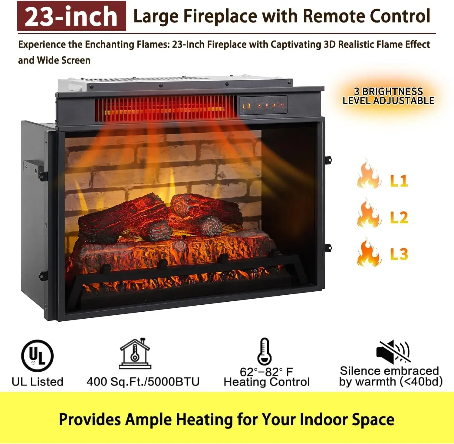 42-inch Farmhouse Electric Fireplace with Mantel- TV Stand- 23'' Freestanding Electric Fireplace Heater- Remote Control - Image 4