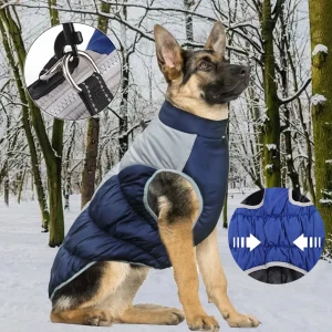Dog Jacket with D-Ring- Waterproof Reflective Pet Jacket- for Large and Extra Large Dogs- Winter Warm