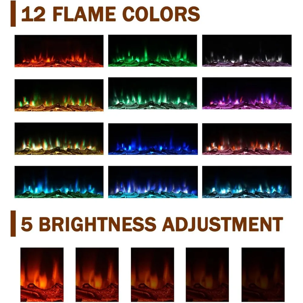 Electric Fireplace Insert- Freestanding Heater- Floating Fireplace with 12 LED Colors- Logset and Stones - Image 4