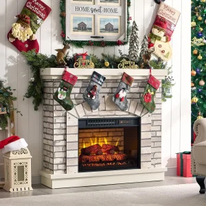 42-inch Farmhouse Electric Fireplace with Mantel- TV Stand- 23'' Freestanding Electric Fireplace Heater- Remote Control