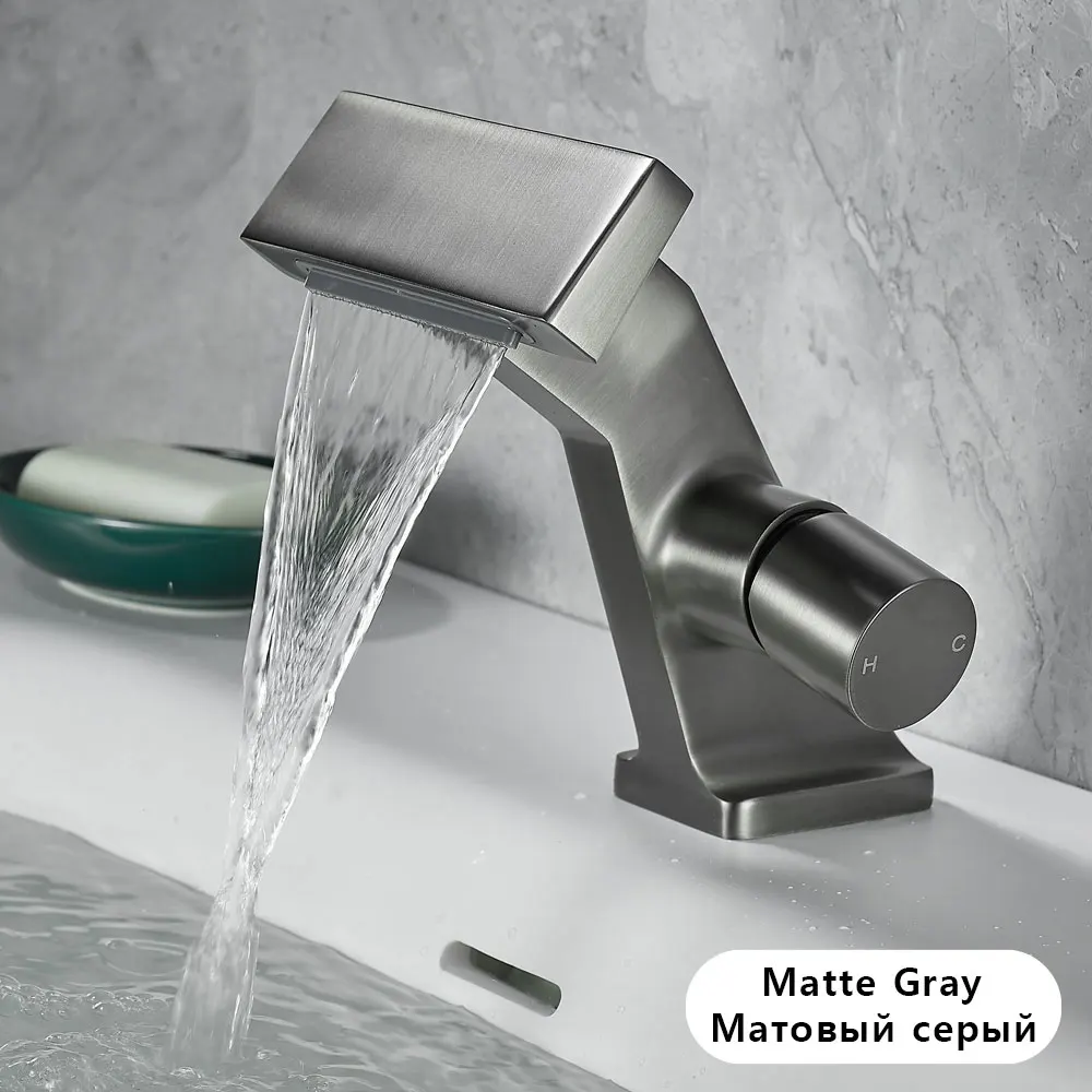 Matte Gray Bathroom Sink Faucet- New Design Waterfall Basin Faucet (Many Colors Available) - Image 9