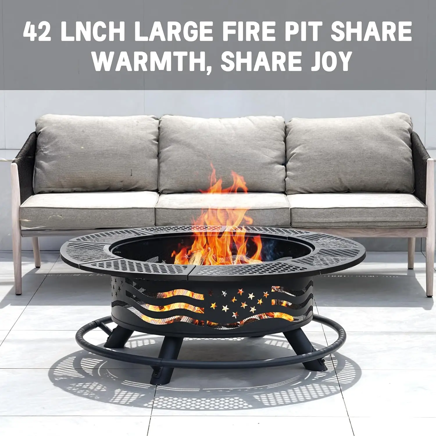 42-Inch Fire Pit- 2 Cooking Grates-Outdoor Wood Burning BBQ Grill/ Fire Pit with Cover Lid - Image 3