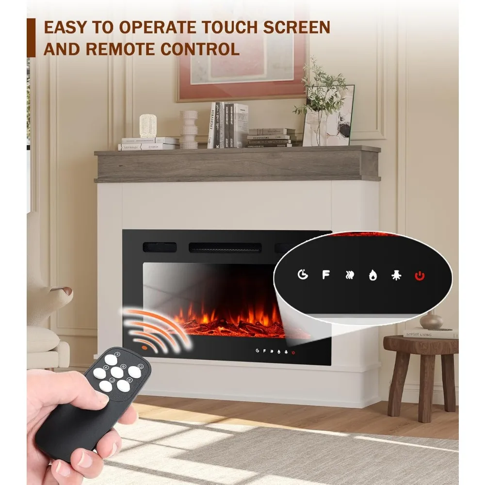 Electric Fireplace Insert- Freestanding Heater- Floating Fireplace with 12 LED Colors- Logset and Stones - Image 2