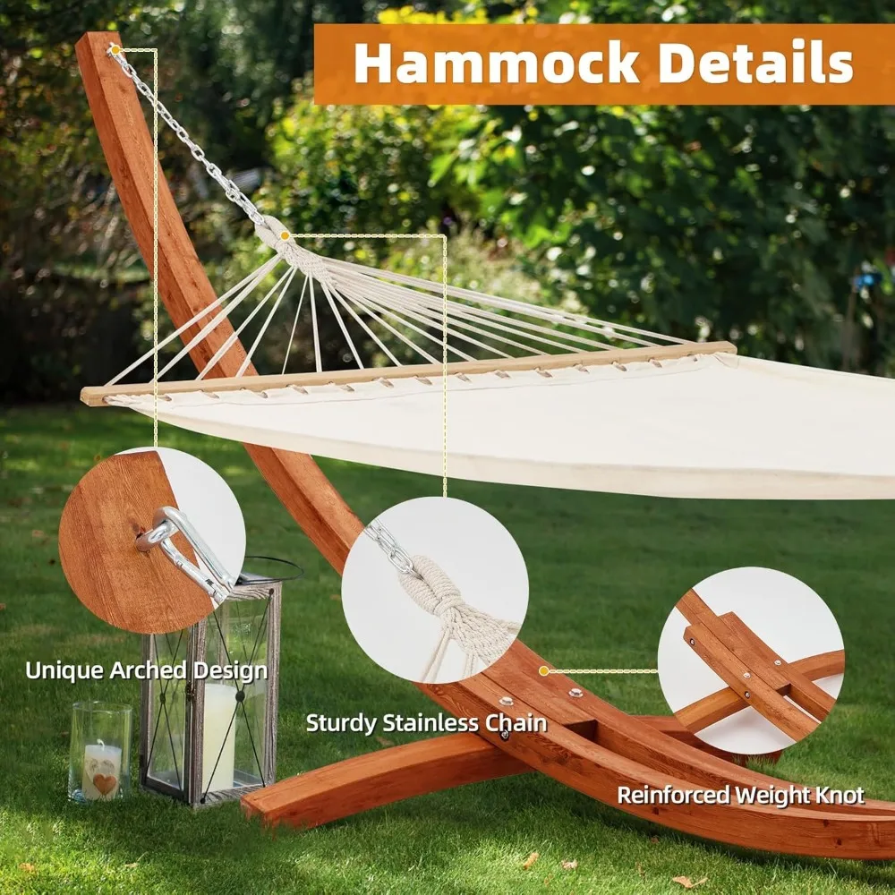 Outdoor 13 FT Hammock with Stand, 2 Person Heavy-Duty Wooden Hammock Stand- Large Hammock Bed for Porch, Patio, Balcony, - Image 4