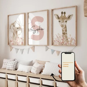 3pcs Personalized Name Wall Art for Babies and Children