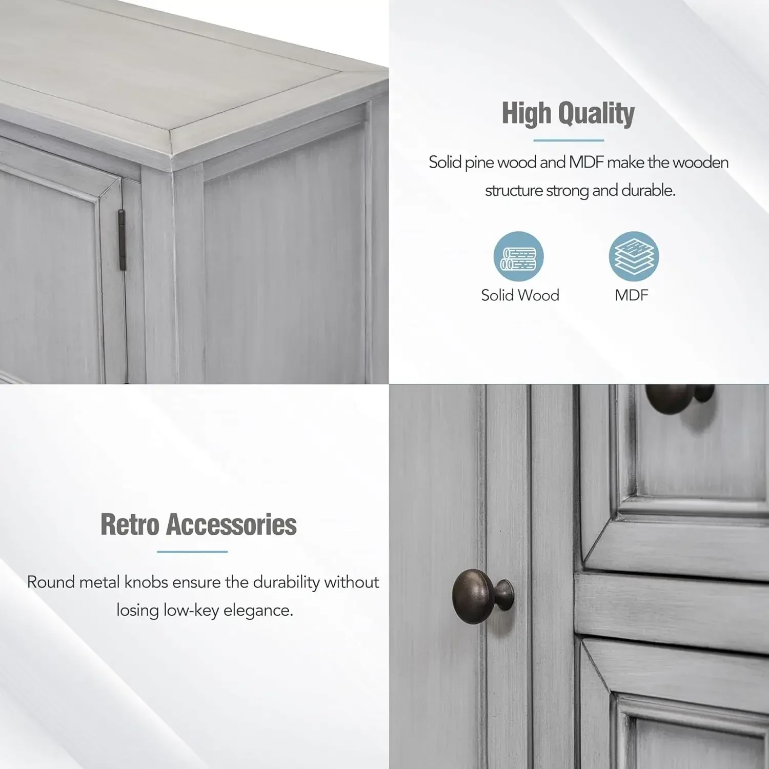 Console/Sofa Table- Buffet Sideboard- 4 Storage Drawers- 2 Cabinets and Bottom Shelf - Image 6