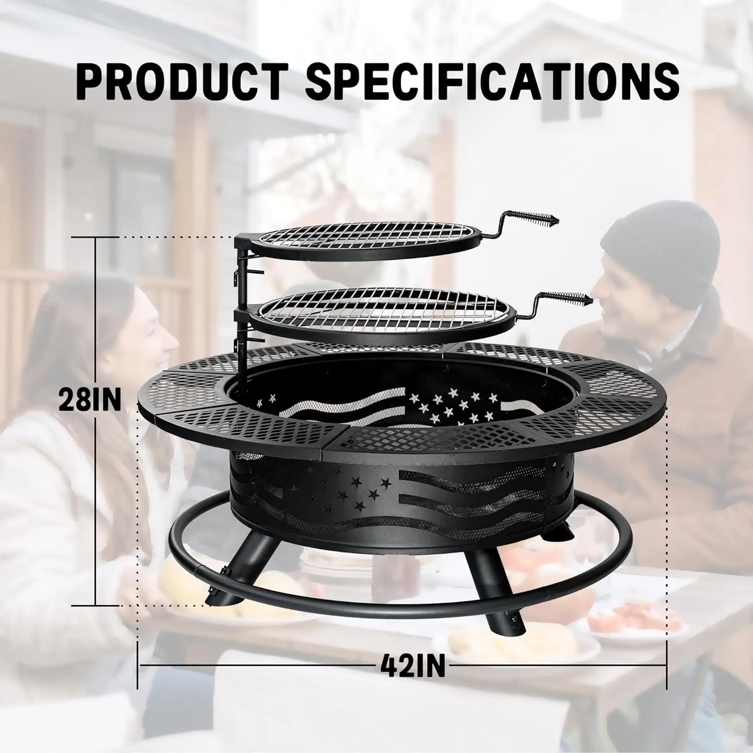 42-Inch Fire Pit- 2 Cooking Grates-Outdoor Wood Burning BBQ Grill/ Fire Pit with Cover Lid - Image 6