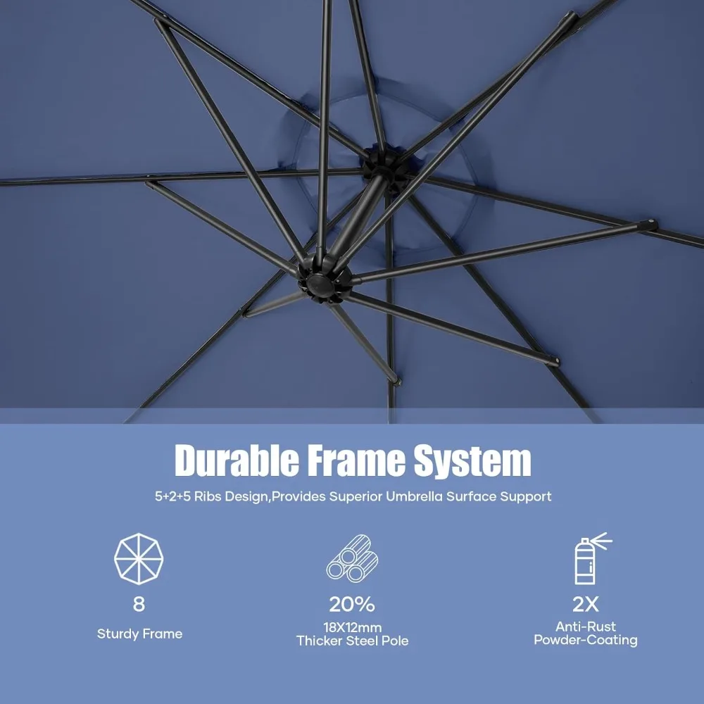 10-ft Offset Patio Umbrella with Base- Cantilever Market Umbrella UPF50+ UV Protection - Image 3