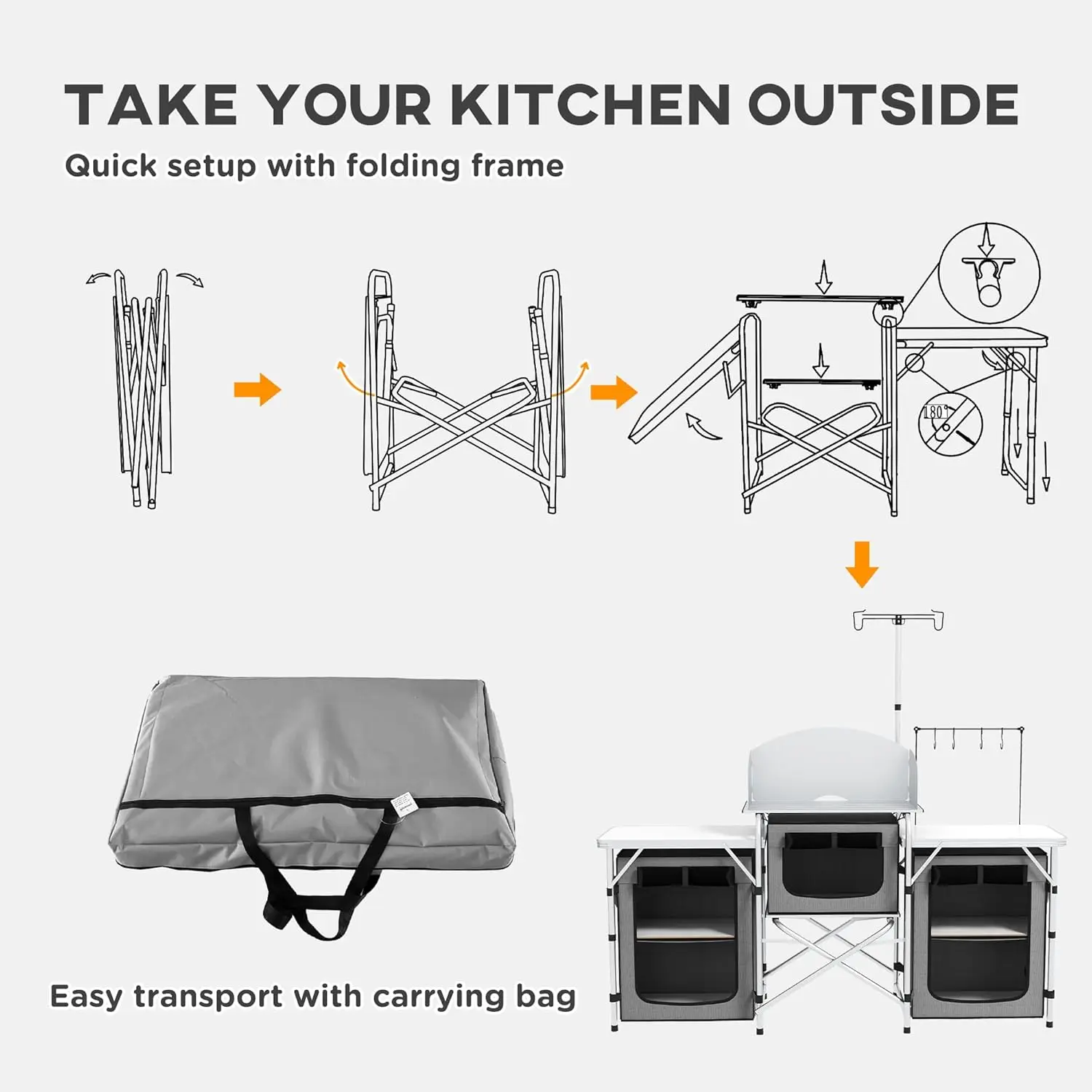 Camping/BBQ Table- Folding Cook Station with 3 Fabric Cupboards, and Carrying Bag - Image 6