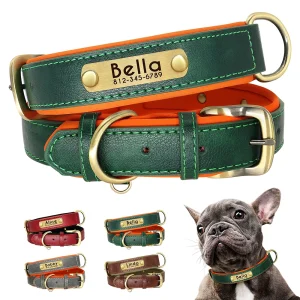 Soft, Adjustable, Leather Dog Collar. Free Engraved Name. For Small to Large Dogs.