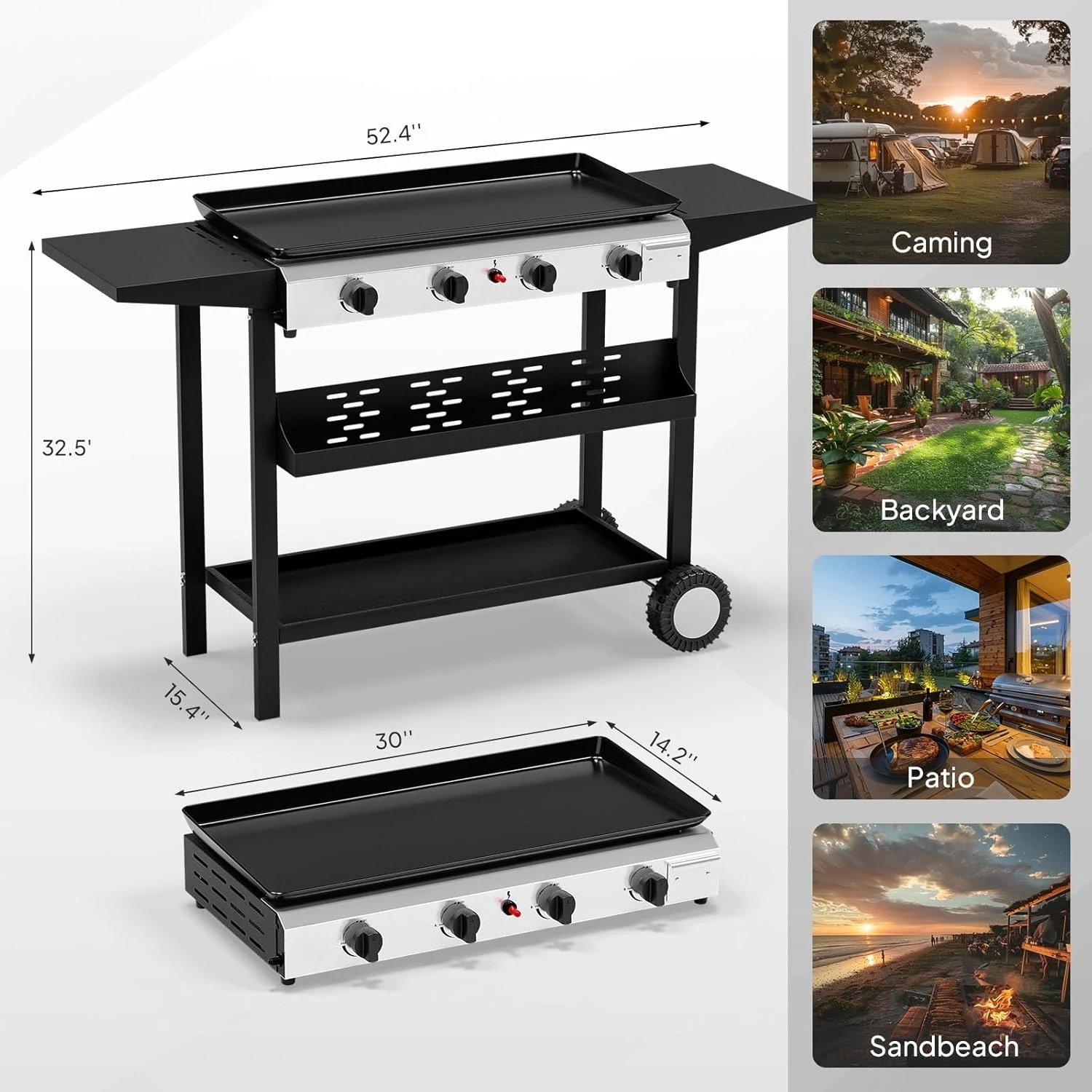4-Burner Portable Propane Griddle- Nonstick Enameled Tray- 40000 BTU Rolling Flat Top Gas Grill- Electronic Ignition - Image 7