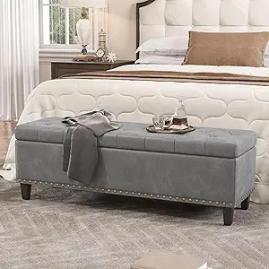 Storage Bench- 51-Inch King Storage Ottoman- 30 Gallons- Tufted Upholstery- Multiple Colors