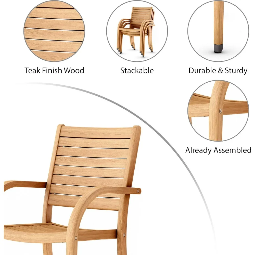 9-Piece Rectangular Patio Furniture Set- Teak- Outside Table and Chairs Dining Set - Image 6