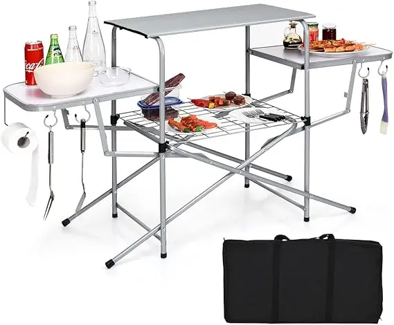 Folding Grill Table- Aluminum Camping/BBQ Table- Hooks- Great for Camping or as a BBQ work table in your backyard - Image 7