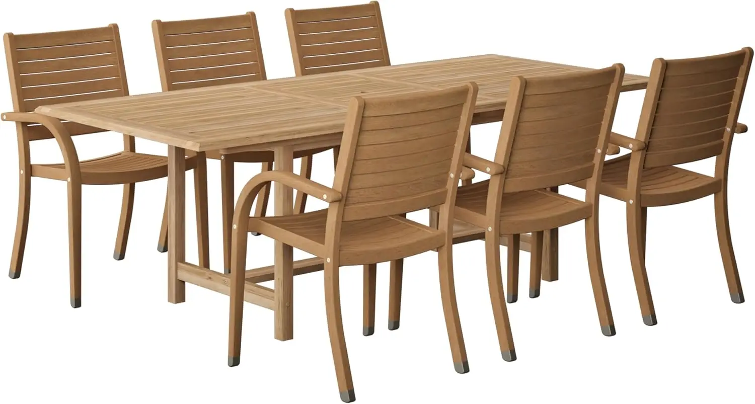 9-Piece Rectangular Patio Furniture Set- Teak- Outside Table and Chairs Dining Set - Image 8