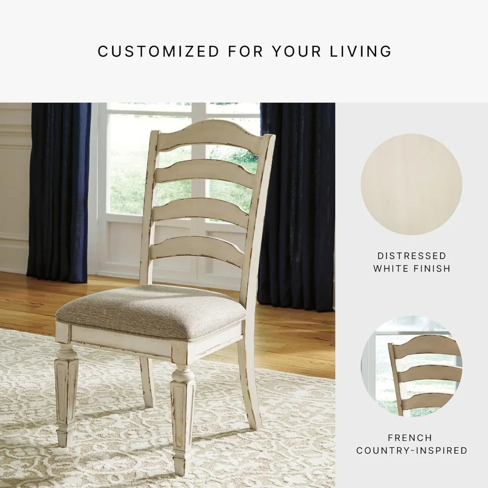 Set of 2 Dining Room Upholstered Chairs- Antique White - Image 5