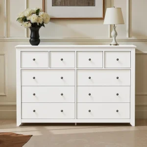 White 10-Drawer Dresser- 52" Large, Wide Chest of Drawers