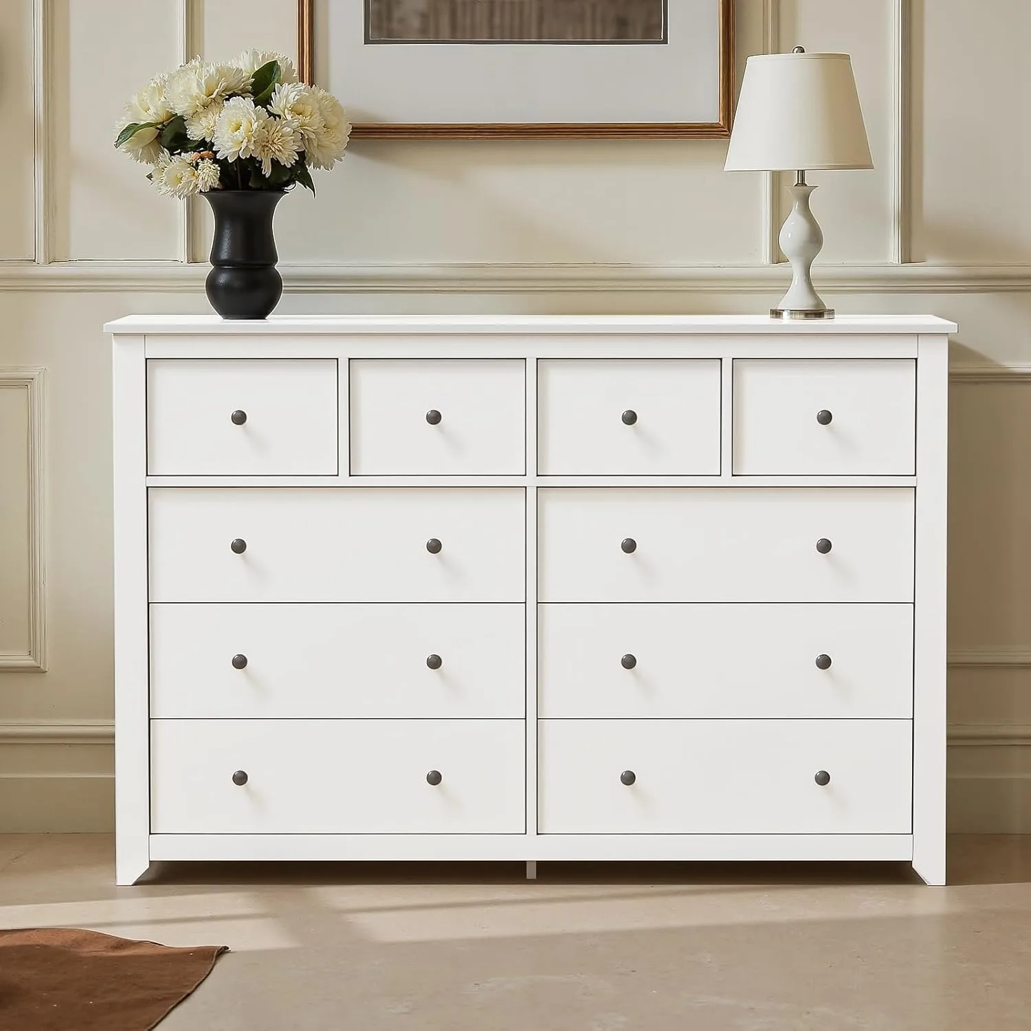 White 10-Drawer Dresser- 52" Large, Wide Chest of Drawers