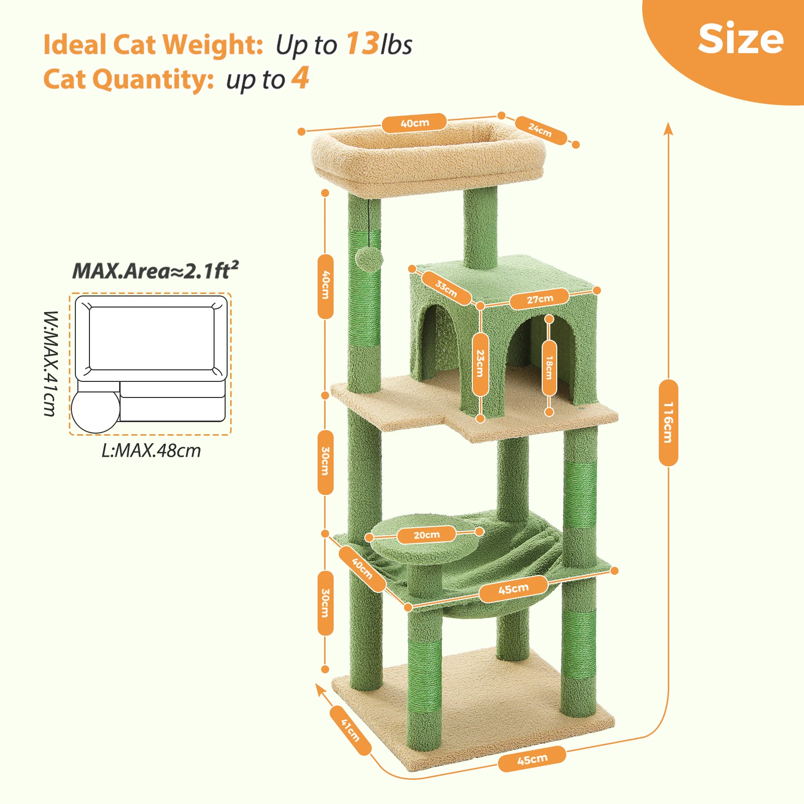 Cat Tree for Indoor Cats- 5-Level Cat Tower for Large Cats- Metal Frame- Large Hammock- Cat Condo with Big Top Perch - Image 4