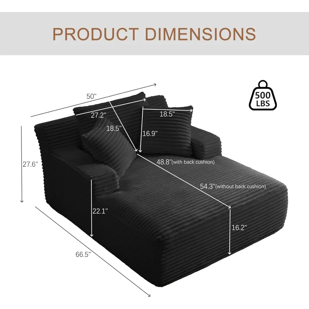 50" Oversized Chaise Lounge Indoor Sofa Chair- 3 Soft Pillows, Comfy Single Seat - Image 3