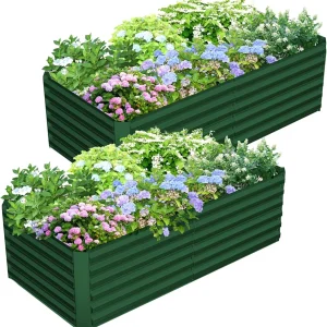 2 pcs 8 x 4 x 2 ft Galvanized Raised Garden Bed- Deep Root Planter Box