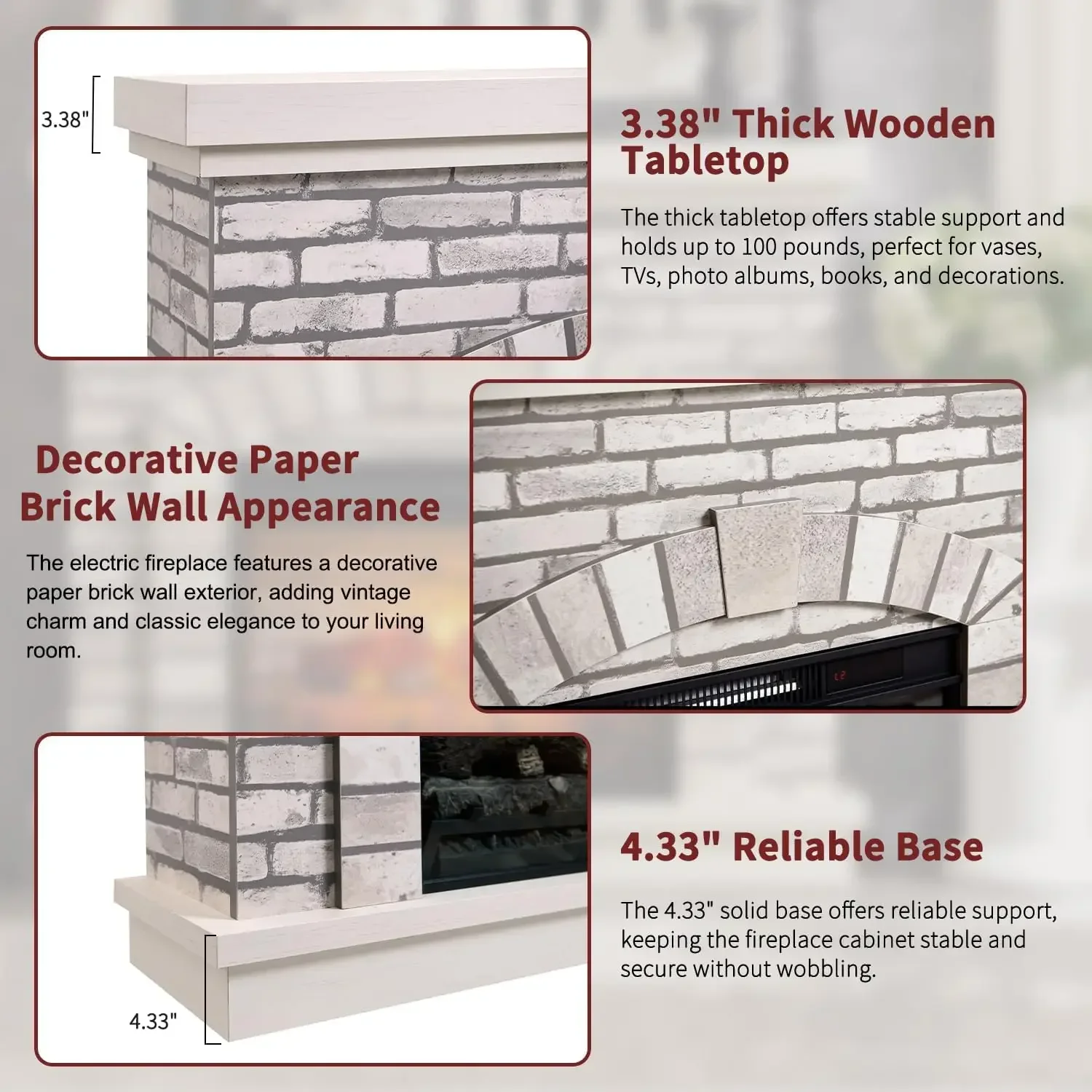 42-inch Farmhouse Electric Fireplace with Mantel- TV Stand- 23'' Freestanding Electric Fireplace Heater- Remote Control - Image 6