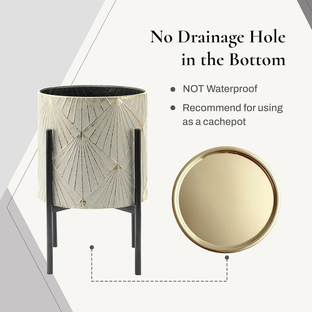 Indoor/Outdoor Planters- Set of 3 Floor Plant Pots with Stands- Decorative Metal Flower Pots - Image 6