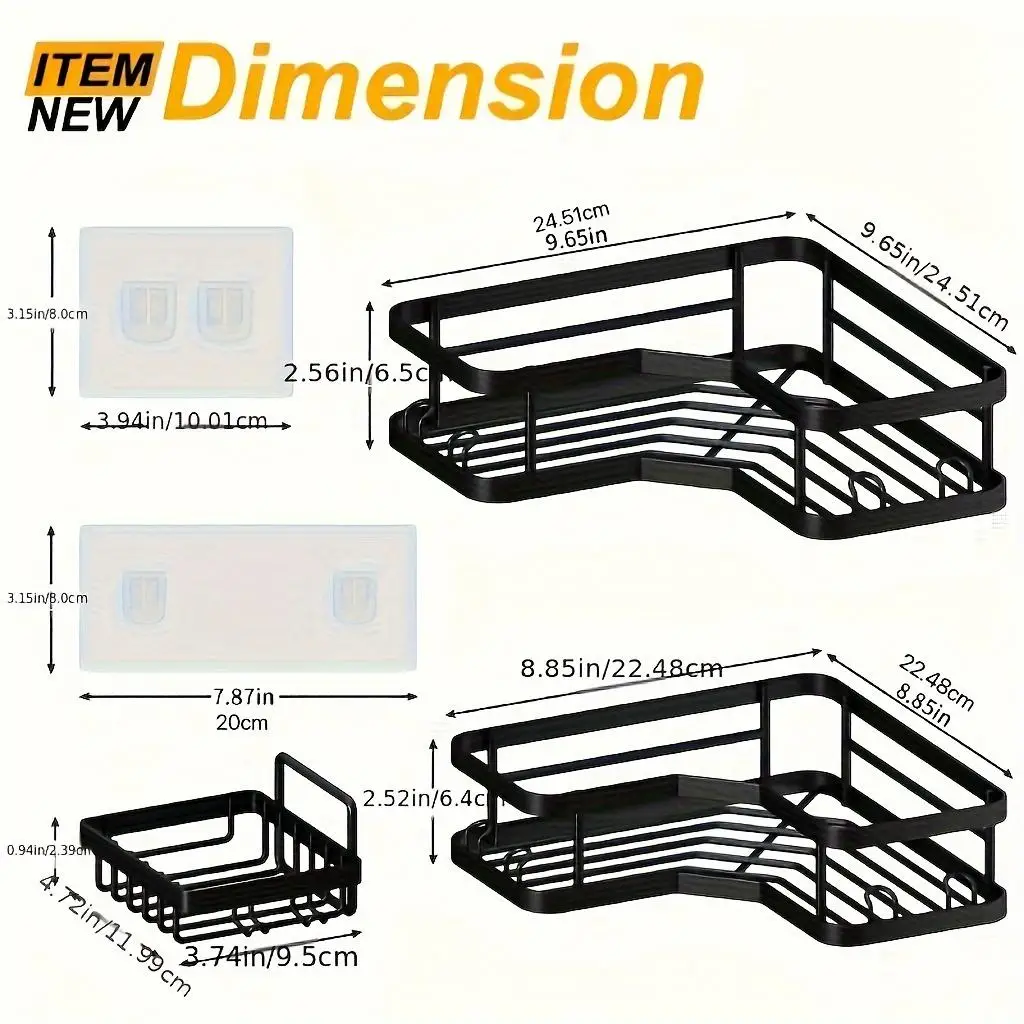 3/5 Pack Shower Organizer- Adhesive Shower Caddy with No Drilling- Rust-proof Stainless Steel - Image 7