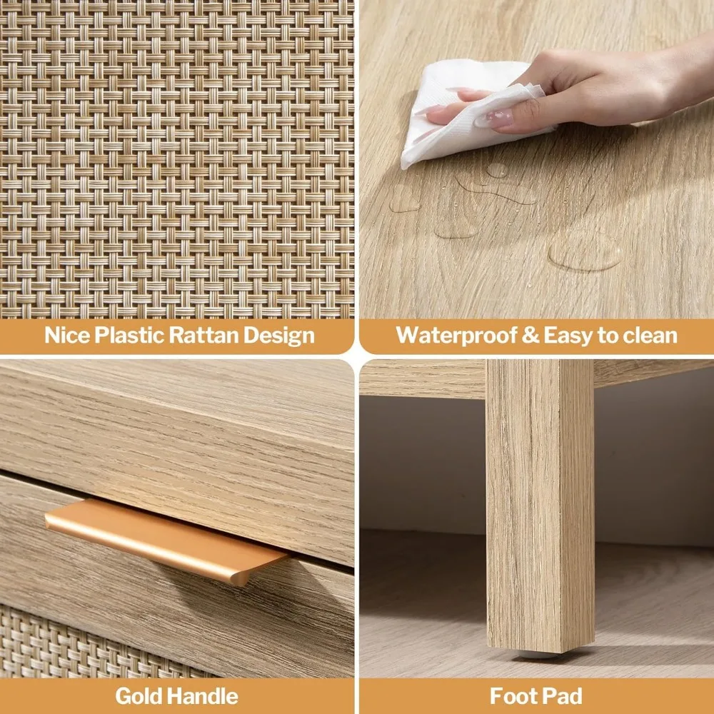 Console Table Set of 2- Entryway Table with Storage and Rattan Drawers - Image 3