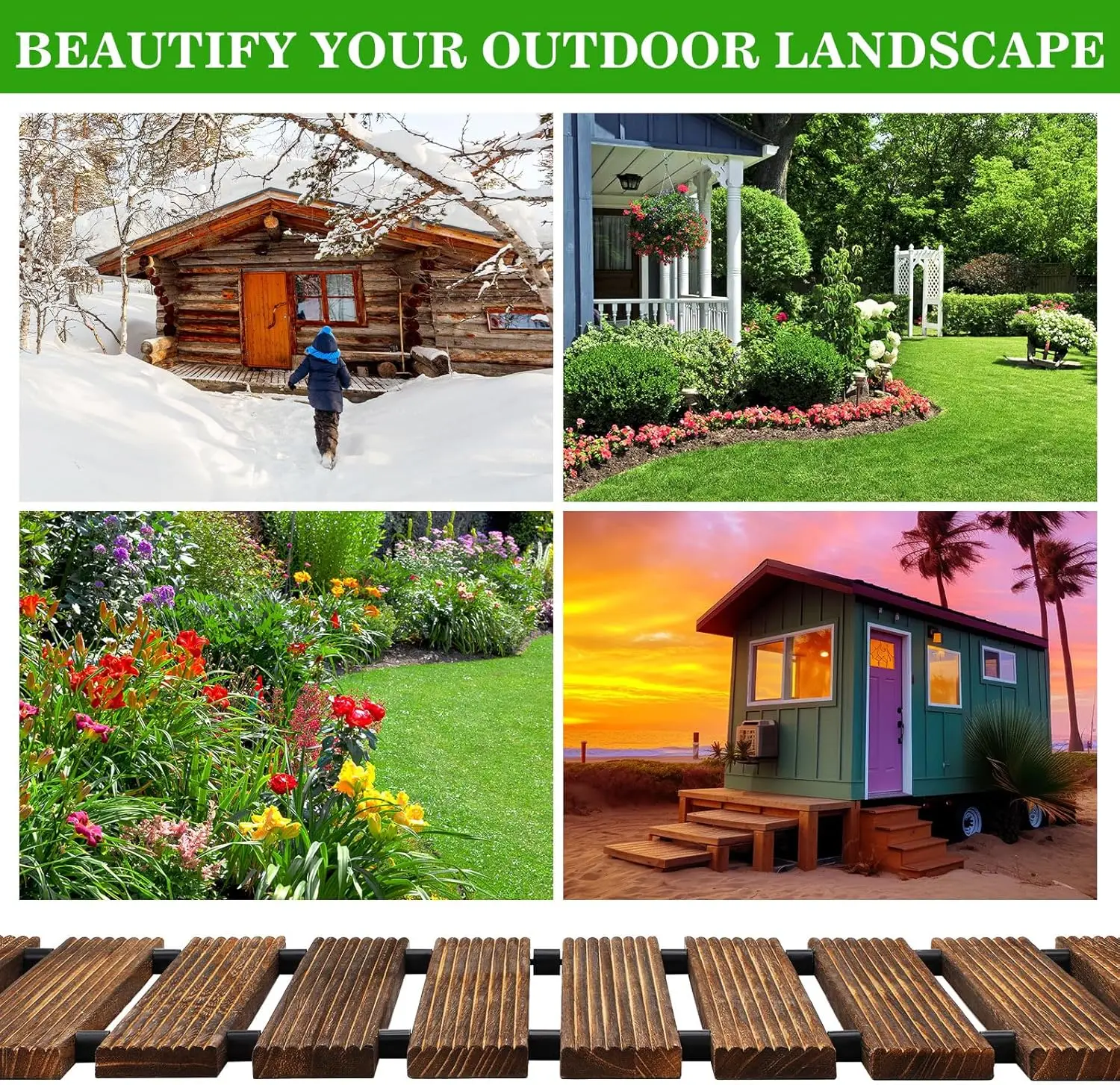 24 ft Wooden Garden Pathway- Non-Slip Surface- Roll Out Boardwalk- Light or Dark Wood - Image 5