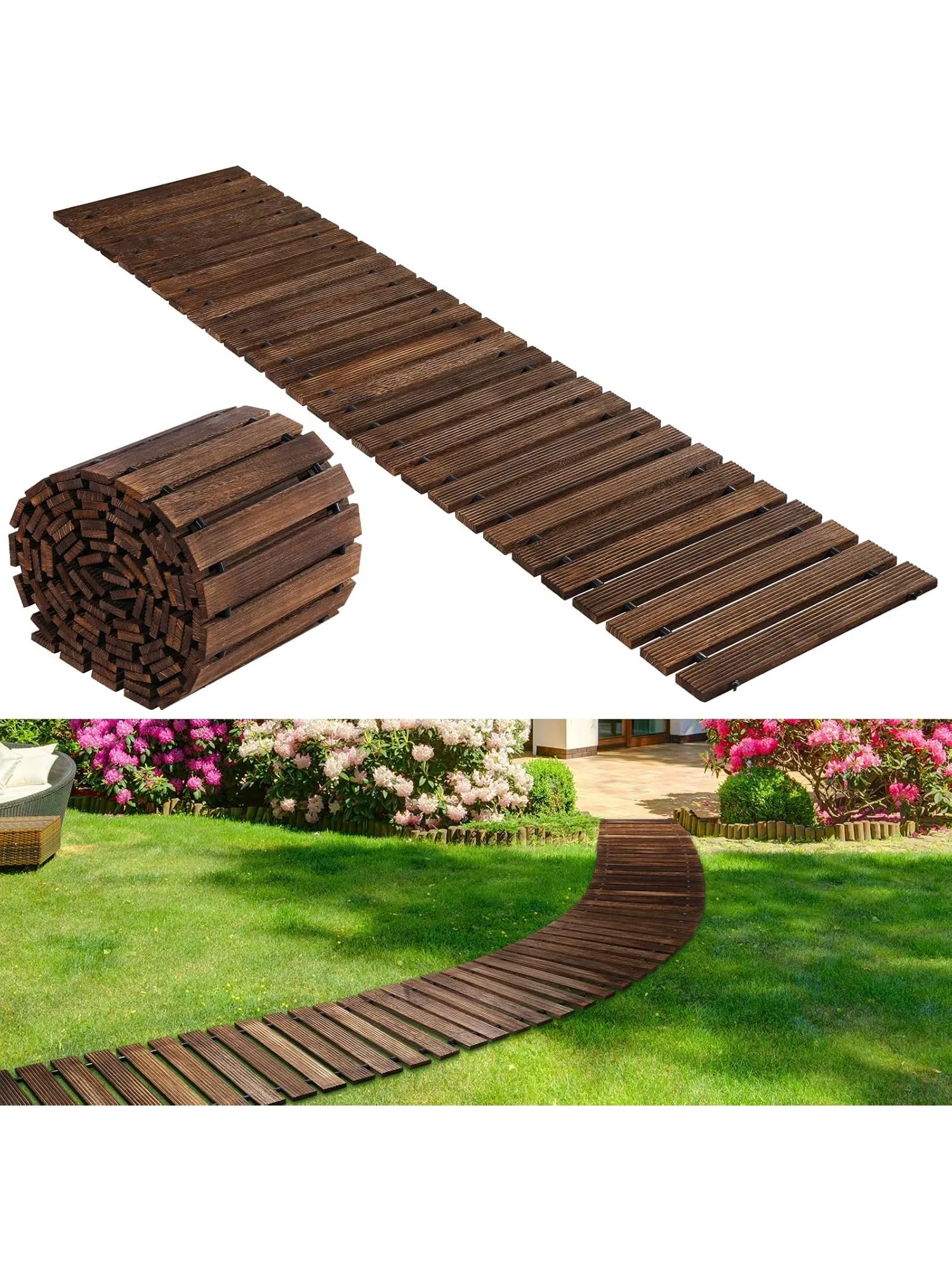 24 ft Wooden Garden Pathway- Non-Slip Surface- Roll Out Boardwalk- Light or Dark Wood - Image 8