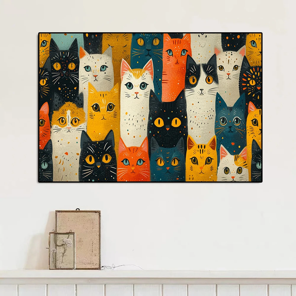 Abstract Cute Cat Portrait- Canvas Painting- Colorful Cat Print - Image 2