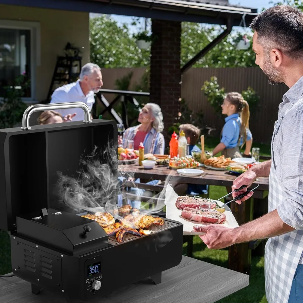 Pellet Grill and Smoker - Portable Tabletop Wood Pellet Smoker-Temperature Control-Removable Ash Pan- Grease Tray - Image 2