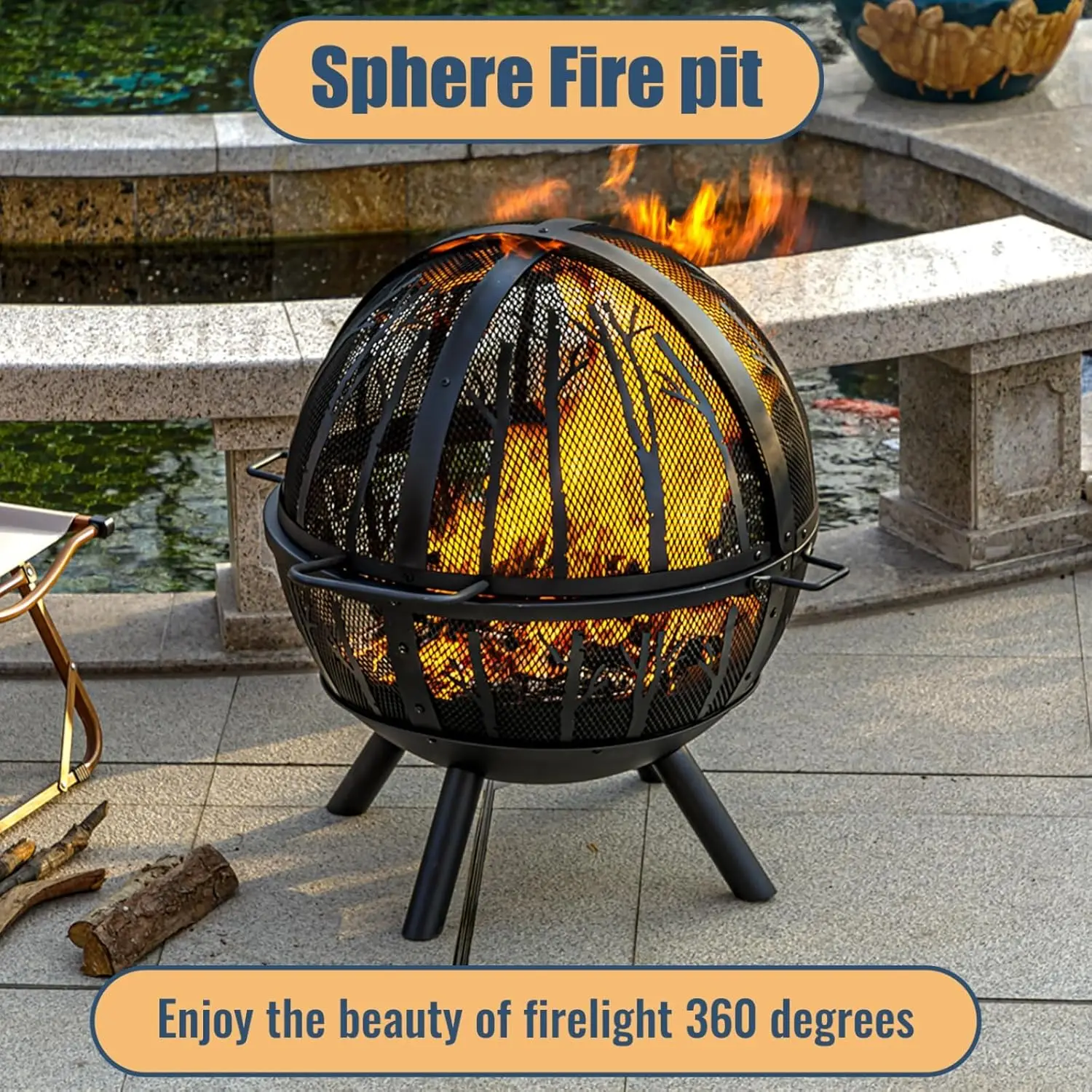 35-Inch Wood Burning Fire Pit- BBQ Grill- Heavy-Duty- Spark Screen & Removable Ash Pan - Image 2