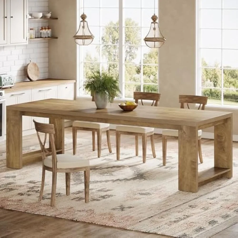 86.61-Inch Dining Table for 6-8, Modern Narrow Long Kitchen Table with Pedestal Base, Extra Long Rectangular Dining Room Furnit