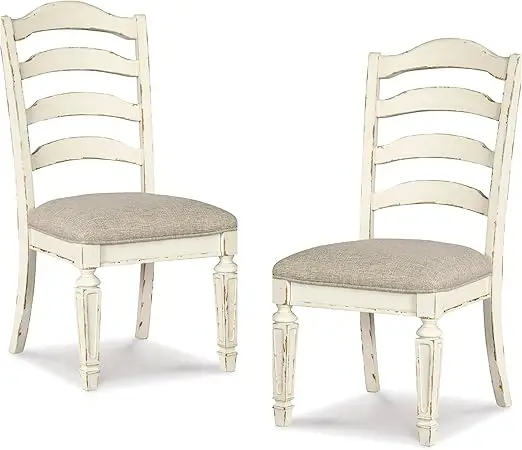 Set of 2 Dining Room Upholstered Chairs- Antique White - Image 7