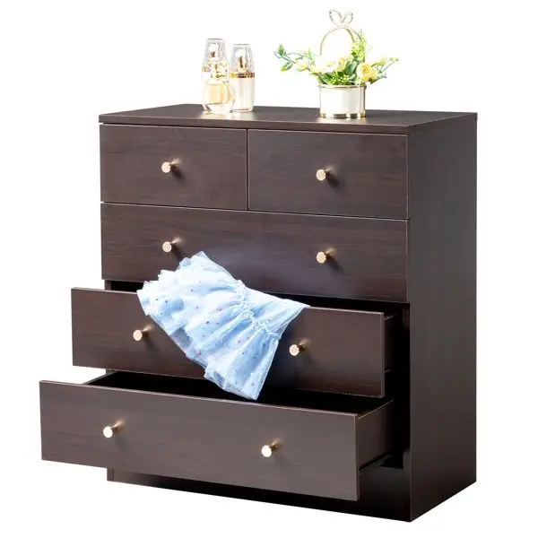 Simple Brown 5-Drawer Dresser - Image 3