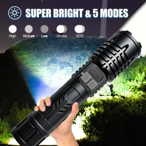 High-Lumen, Tactical Flashlight - 5 Modes- Waterproof- Rechargeable- High Brightness- Durable ABS for Outdoor, Camping, Emergency