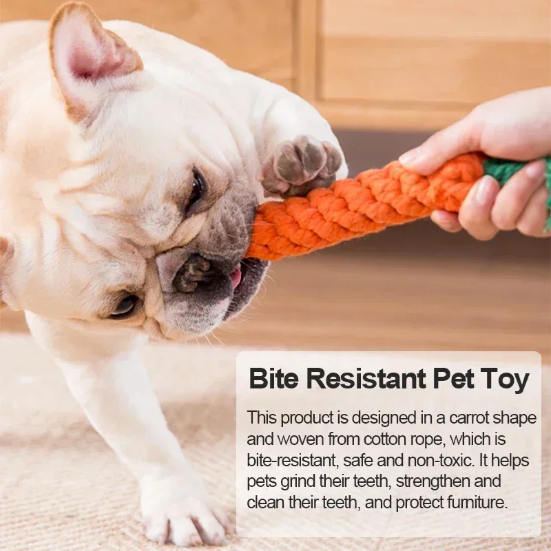 Dog Chew Toy- Cartoon Carrot Shape- Cotton Rope Bite-proof- Pet Teeth Cleaning Toys - Image 2